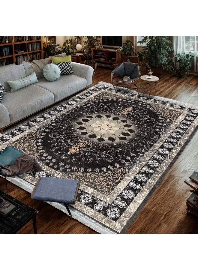 SMART HOME Large padded floor mat with a soft velvet surface and non-slip backing - Living room rug - Majlis rug - Lounge rug - Luxurious decorative rug - Elegant rug with modern patterns for living rooms and majlis - Size 350x250 cm - Suitable for everyday use and entertaining - Image 4